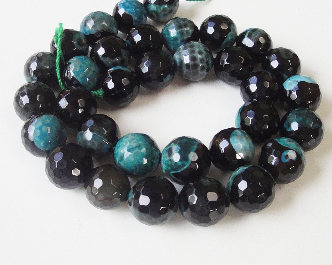 Green Emerald Black Faceted Round Agate beads 12mm / 7.50" Inch Strand/ Only Beads Not Jewelry
