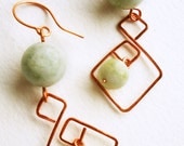 Stone Handmade Dangle Earrings with Pale Green Serpentine Lemon Jade and Pure Copper Wire