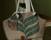 Recycled Burlap Coffee Sack Market Tote- Brazil Leaf Print
