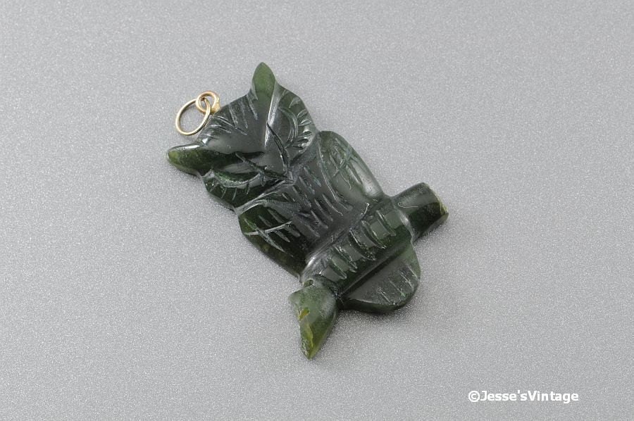 Vintage Owl Pendant Carved Faux Jade or Soapstone