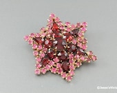 Vintage Snowflake Brooch Pin Ruby Red & Pink Rhinestones