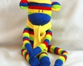 Sock Monkey Kit - Blue and Yellow Stripes, Craft Kit, Stuffed Animal