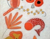18 x 24" Orange Menagerie- original folk art nature collection canvas painting