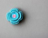 Teal Flower Brooch Felt Pin - Pink Turquoise Aqua