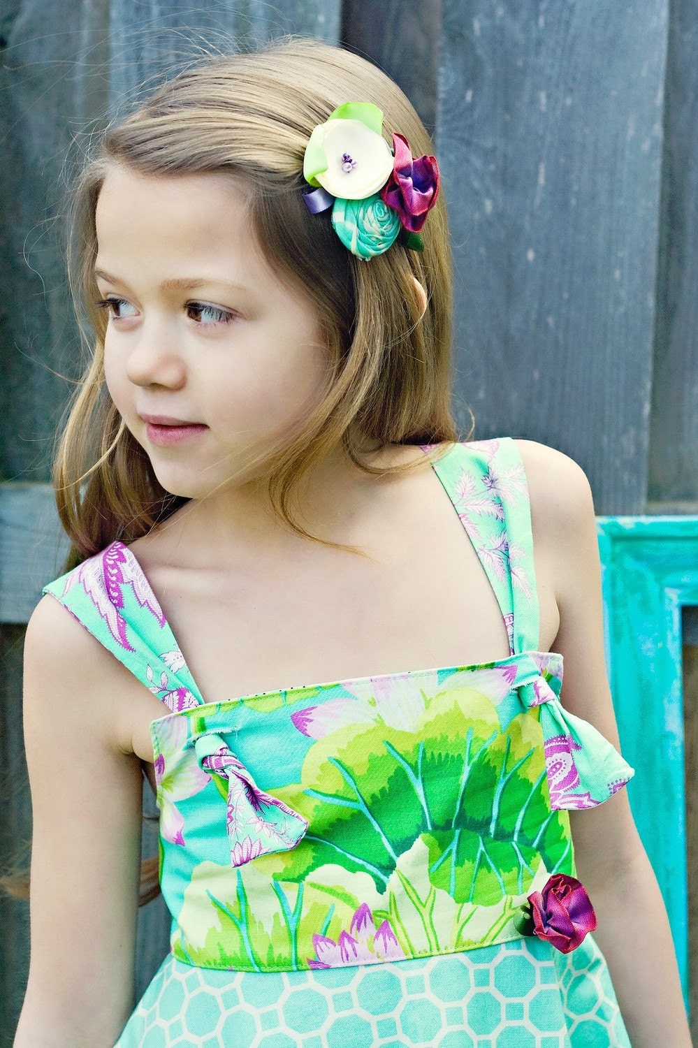 Aquamarine satin flower hair clip   Made to Order