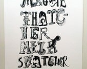 Illustrated Maggie Thatcher Digital print, wall art A4 210mm x 297mm