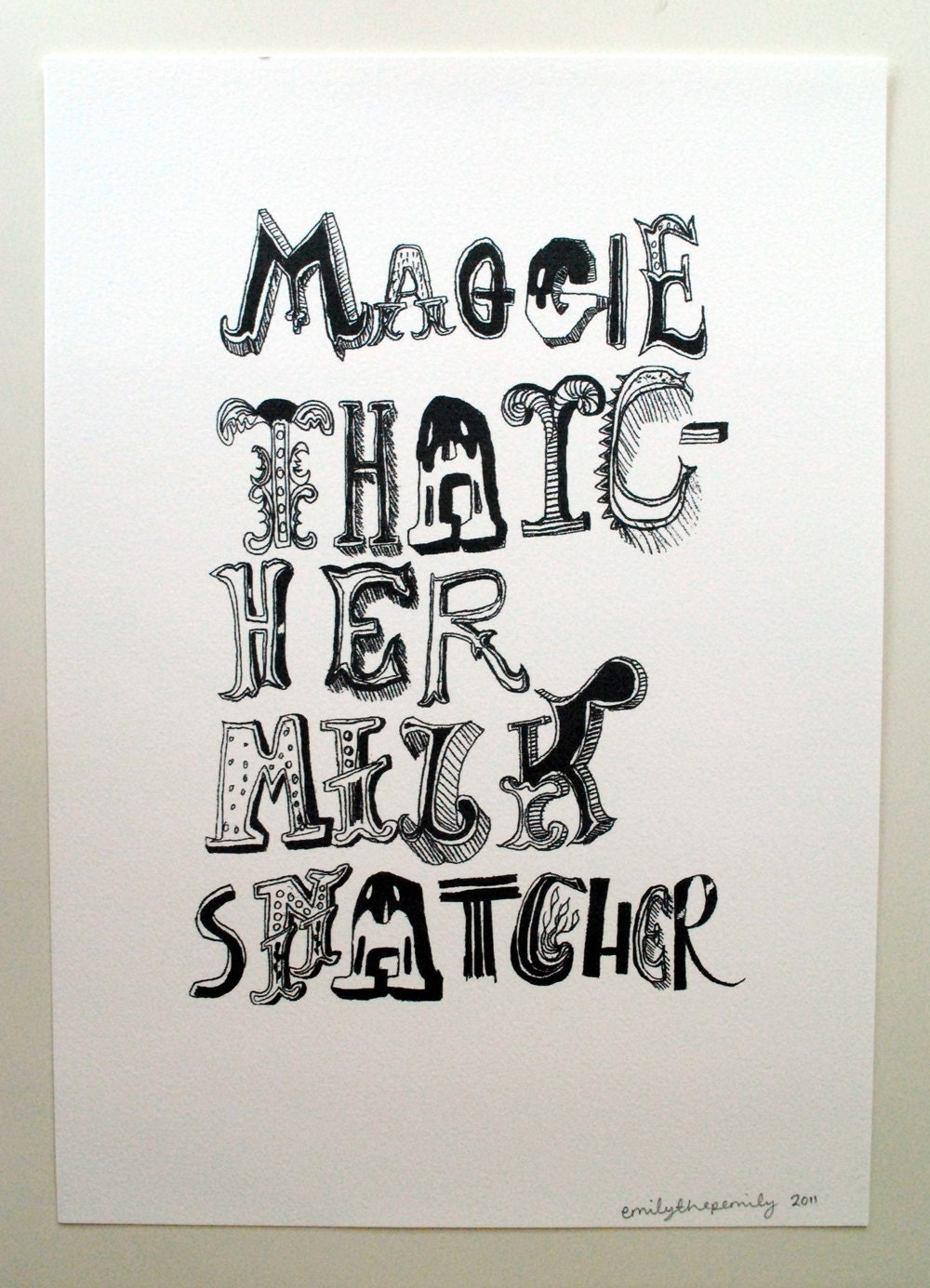 Illustrated Maggie Thatcher Digital print, wall art A4 210mm x 297mm