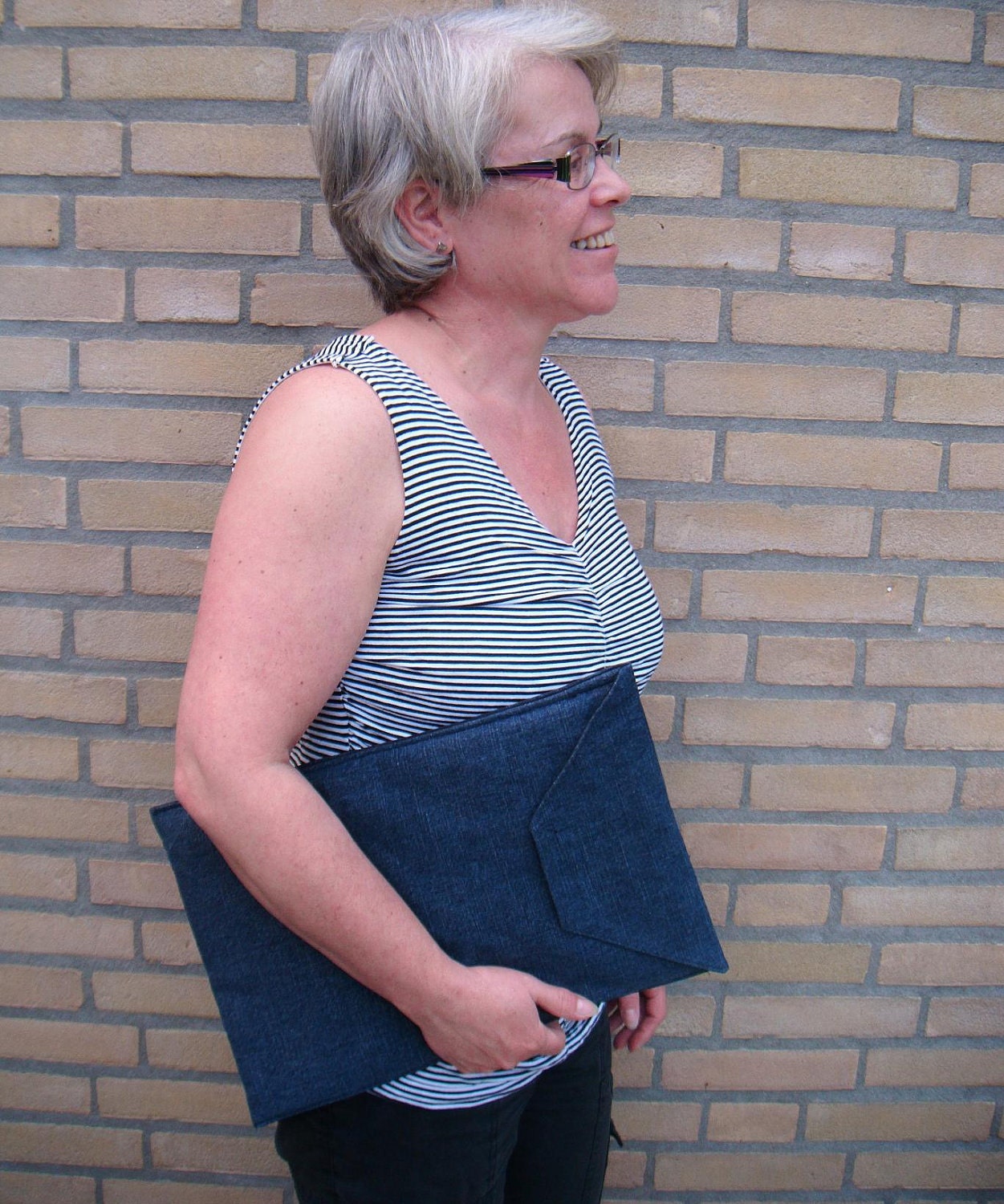 13 inch Laptop Sleeve, Denim, Padded, for Macbook - Blue denim, Black Cotton Lining