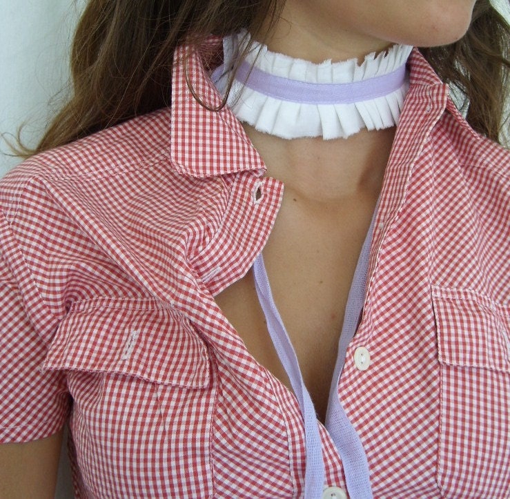 Lilac Ruffles Collar Ruff Cuff   Neo Romantic White Ruffled Collar with Lilac Ribbon by OnePerfectDay at Etsy