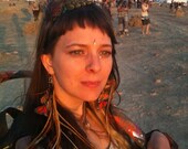 Feather Earrings w Light & Dark Yellow / Orange Butterfly Wing Charms on Chains w Grizzly Stripes, Gold, Black n Brown Feathers w Beads