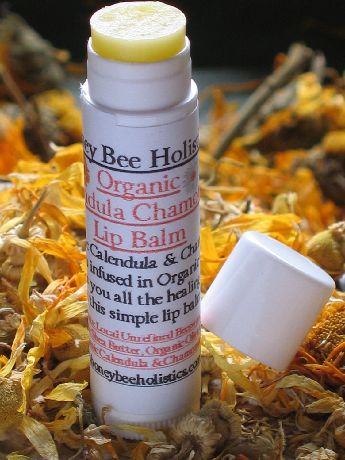 Organic Calendula Chamomile Lip Balm made with Fair Trade Shea butter - Heals and protects - in twist up tube