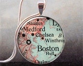 Boston map pendant, resin pendant, Boston map jewelry, Boston necklace charm, resin jewelry