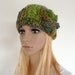 Hand knit hat - crochet flower - multi color knit cloche in greens and browns - chunky knit