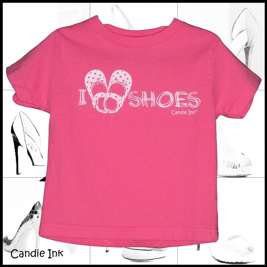 Toddler Tee, I love shoes, Hot pink, T-shirt, Screen printed, Hand printed, Sizes: 2T, 3T, 4T