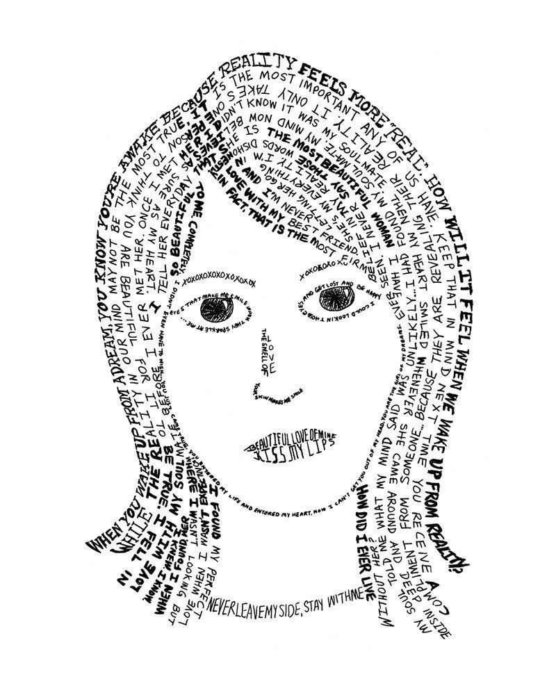 Girl Portrait Handwritten Love Note Art Print 8 x 10