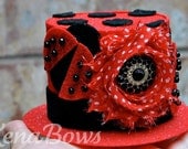Ladybug Mini Top Hat, Headband, Mad Hatter, Red, Black, Costume, Birthday, Holiday, Newborn, Infant, Toddler, Girl