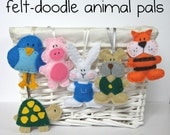 Doodle-felt animal sewing patterns - 6 easy to sew mini toys in felt with a tortoise, bird, puppy, tiger, rabbit and piglet