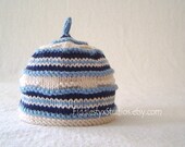 Baby Boy Hat - Hand Knit Hat - Knitted Navy Stripe Nautical Beanie (Newborn, Infant, Toddler, Child sizes) Children Clothing Boy Accessories