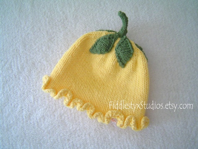 Yellow Baby Girl Hat - Girls Hand Knit Hat - Knitted Flower Hat (Newborn, Infant, Toddler, Child sizes) Summer Children Clothing Accessories