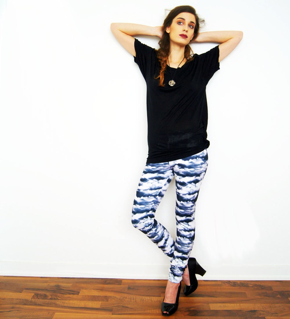 Dreamy Black and White Cloud Leggings