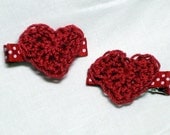 Valentine's heart crochet applique clippie pair hair bow