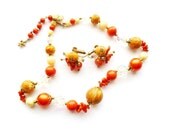 Vendome Coral Glass Necklace Earrings Demi Parure Early Set