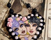 Violet and Darla Rose Hand Painted Acrylic Heart Necklace