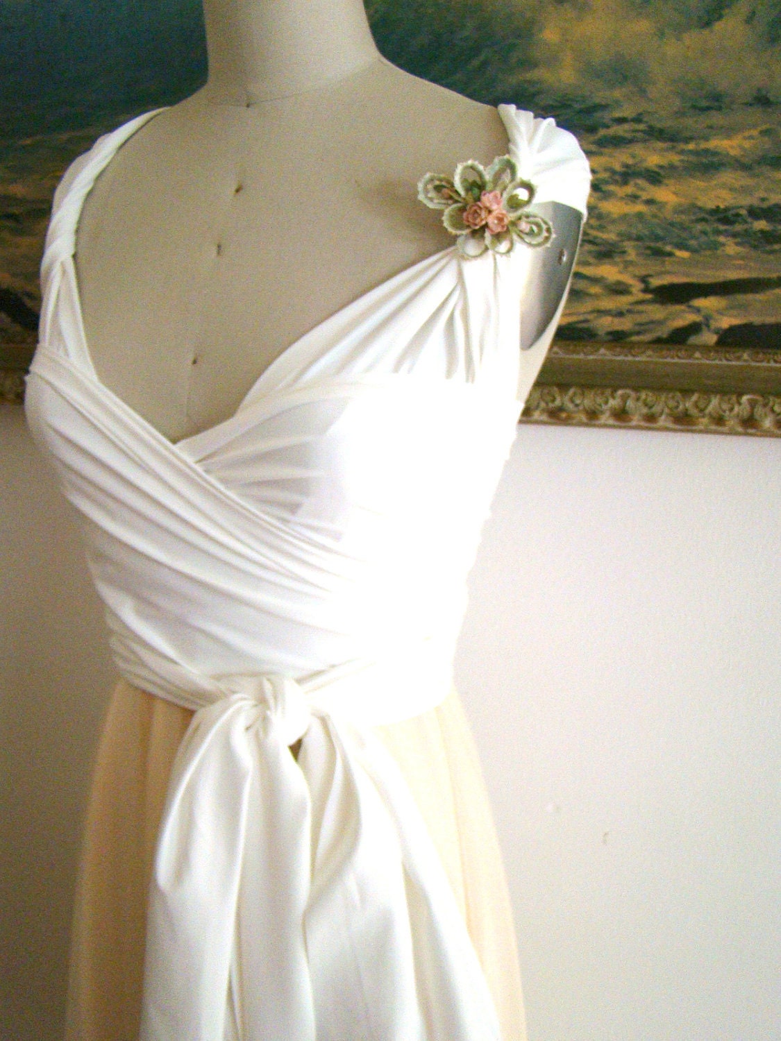 Infinity Dress-Cameo Nude Sheer with Magnolia Off White Octopus Convertible Wrap Gown
