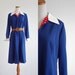 Vintage Knit Dress -- 70s Navy Blue, Red & White Preppy -- Large XL