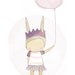 Kids Room Decor - Bunny Ballerina Pastel Pink Purple Balloon Girl - Art Print Watercolor