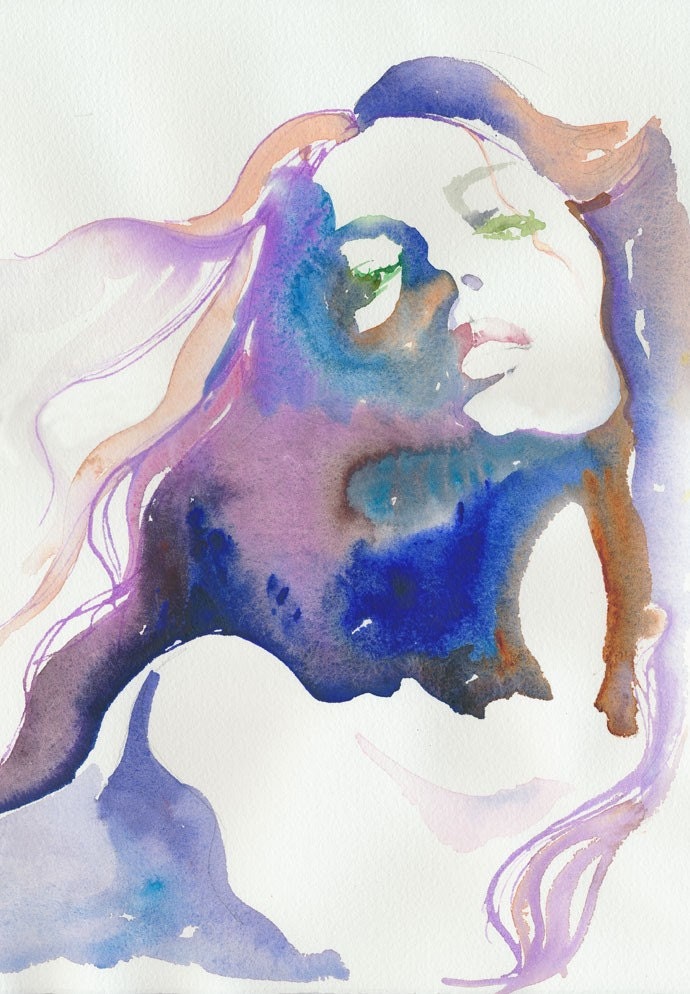 Print of Watercolor Painting, fashion Illustration - Titled: Magique 13"x 19"