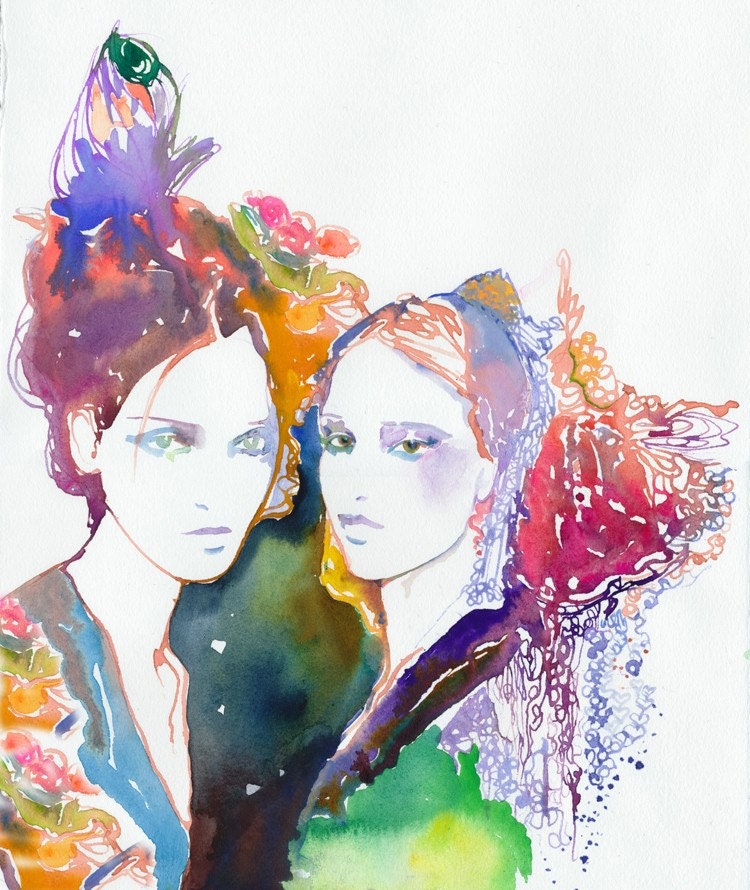 Print of Watercolour Fashion Illustration. Titled: Modelink7
