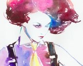 Print from Original Watercolor Painting, Watercolour Fashion Illustration. Titled: Cat walk