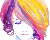 Watercolor Print, Print of Watercolor Fashion Illustration. Titled: Jaune
