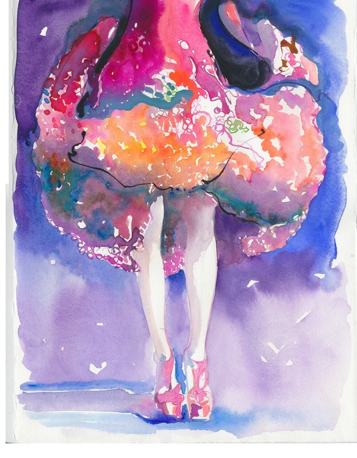 Print of Watercolour Fashion Illustration. Titled - summer dress