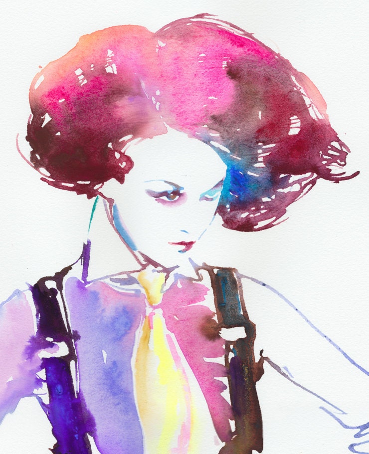 Original Watercolor Painting, Watercolour Fashion Illustration. Titled: Cat walk