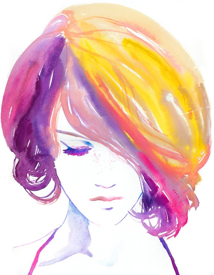 Watercolor Print, Print of Watercolor Fashion Illustration. Titled: Jaune