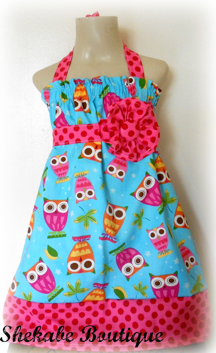 Aqua owls Dress... Halter or straps...You Choose Size