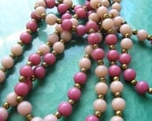 Vintage Necklace - Long Strand of Pink Colored Beads - 1930s - 1940s
