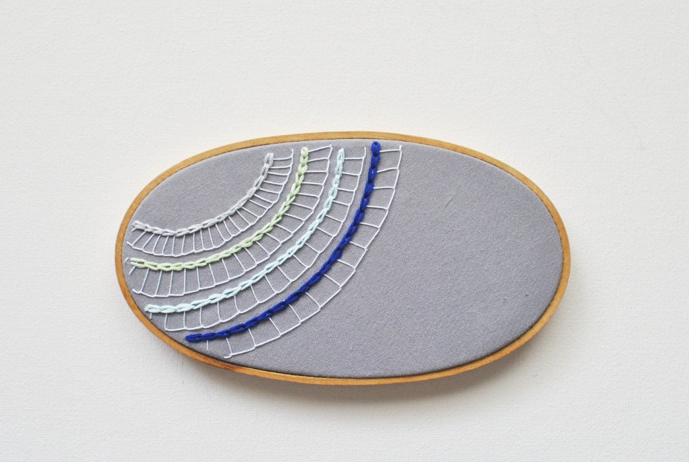 SALE - Modern Lace Embroidery in Grey and Blue - Embroidery Hoop Art - Inspired by an Ocean Microbe