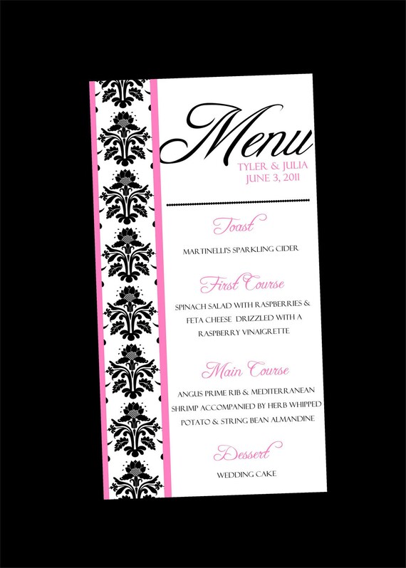 Damask Wedding Menu Card - Digital File Il_570xn