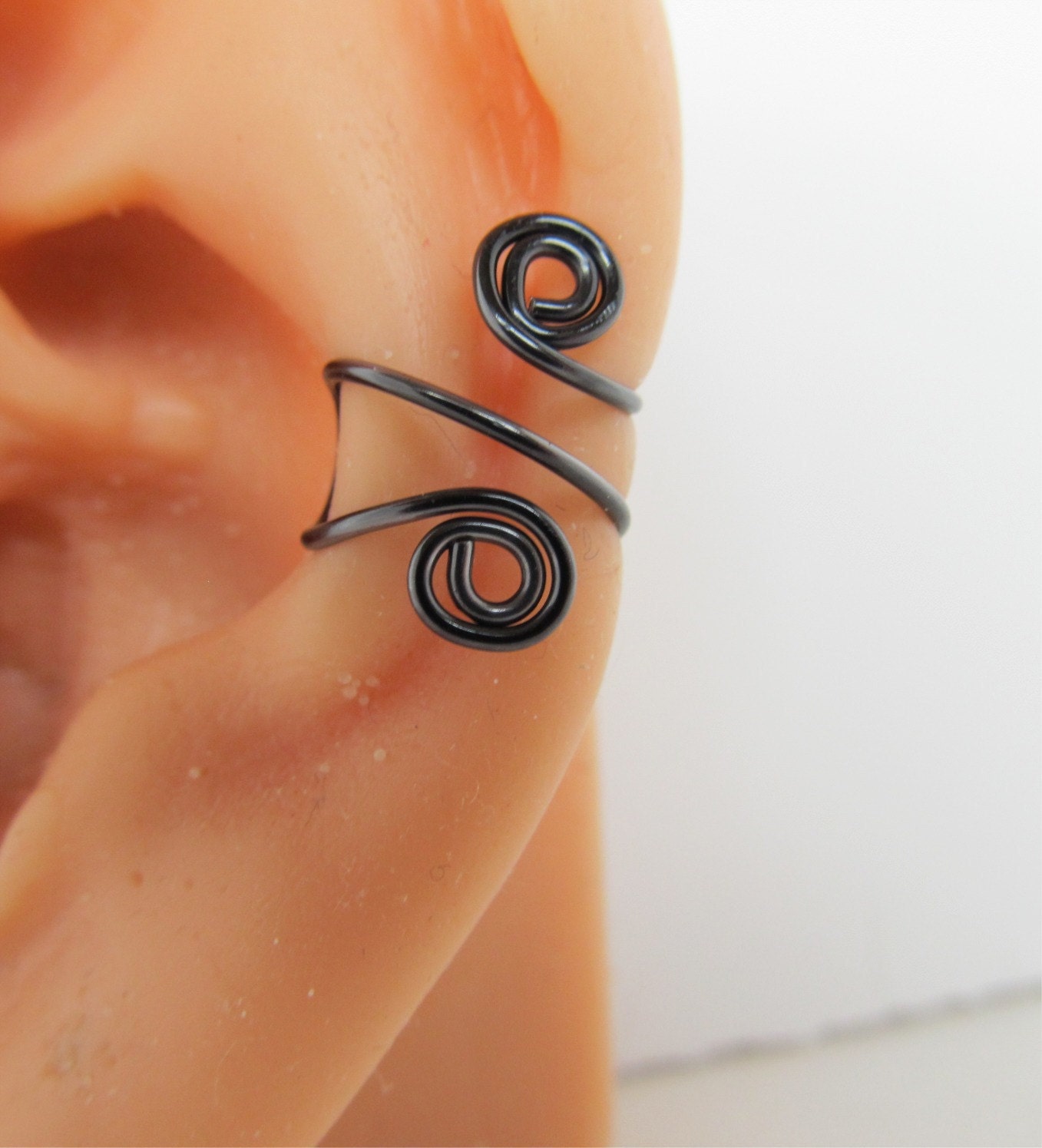Ear Cuff Wrap Cartilage Non Pierced Gunmetal Gray Artistic Wire Spiraled