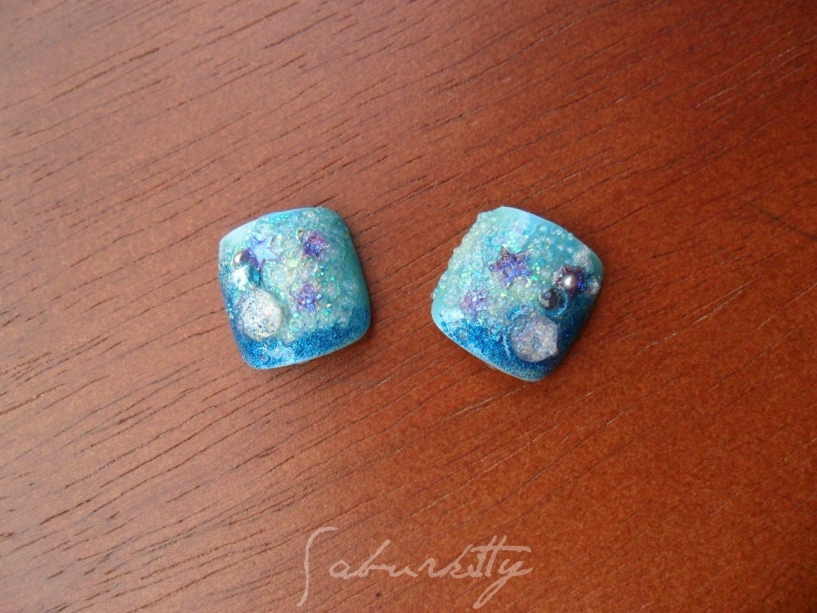 Blue Mermaid 3D Nail Art Two Toe Set (2 point 1 cm size) stars blue toenail tips artificial nails pedicure set fake nails