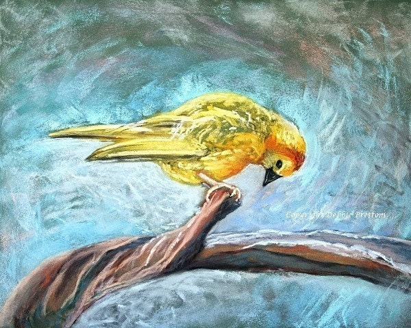 Bird Print, Bird Art Print, Pastel Painting, Bird Painting, blue, yellow, Nursery Art Print, Nursery decor - SIlent Song, 8x10
