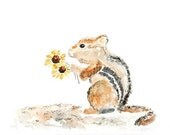 Whimsical Animal Painting, Nursery Art Print, Woodland Art, kids wall art,  Cute, Chipmunk Watercolor Painting - For You, Sweet Fluff