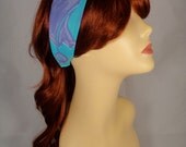 Retro Mod Reversible Lavender Blue Elastic Headband (vintage upcycled)