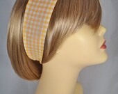 Vintage fabric: Red Pattern & Yellow Gingham Reversible Elastic Headband (upcycled)