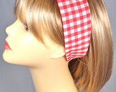 Pinup Retro Red Gingham Reversible Elastic Headband