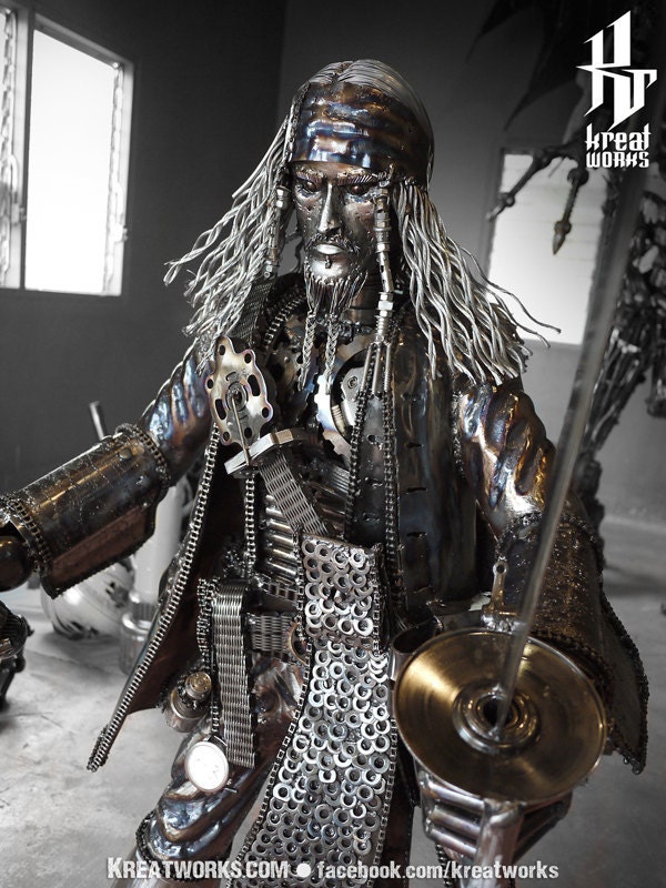Steampunk - Recycled Metal Captain Statue (made-to-order)