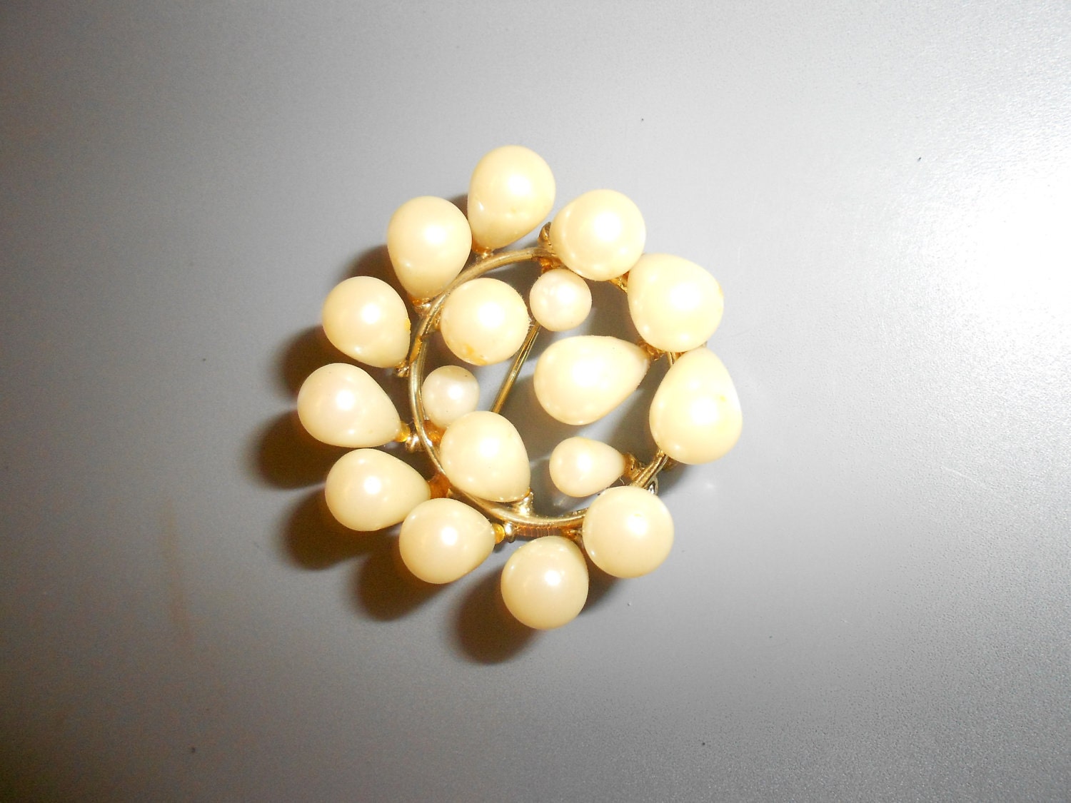 Bridal Brooch Creamy Pearl Multi -Sized Teardrop Endless Circle -Unusual, Feminine And "Something Old"